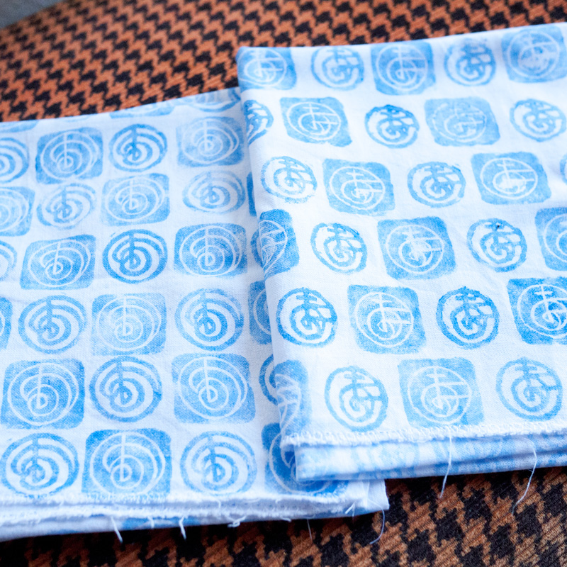 custom-made Tenugui with eraser stamps